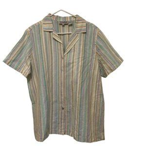 Eccobay Womens Button‎ Front Shirt Multicolor Striped Short Sleeve Collar XL